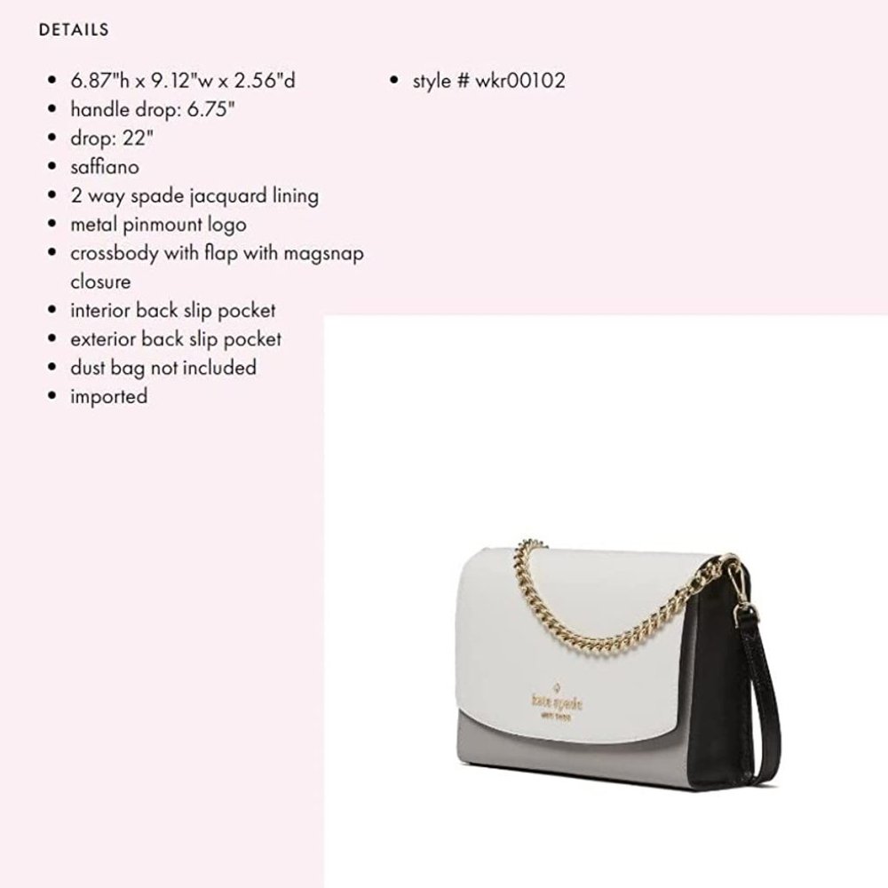 NWT Kate Spade Carson Leather Colorblock Crossbody Satchel Gray White Black MINT - Picture 14 of 15